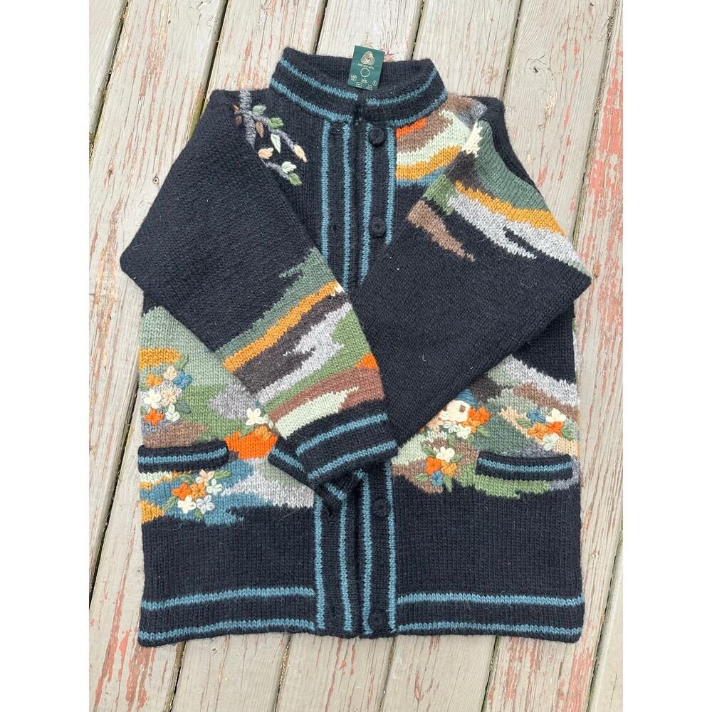 Vintage 80's Dobrila Cardigan Women's Wool Sweater coat handknit tree Oversized - Picture 9 of 16